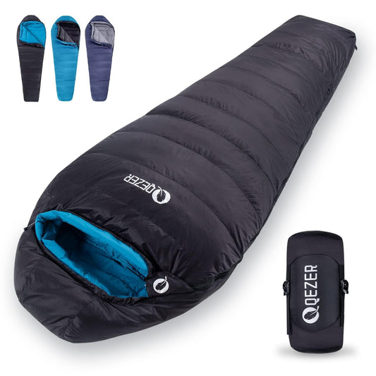 - QEZER Down Sleeping Bag for Adults | Lightweight Sleeping Bag  | -15 Degree C for 4 Seasons Camping -