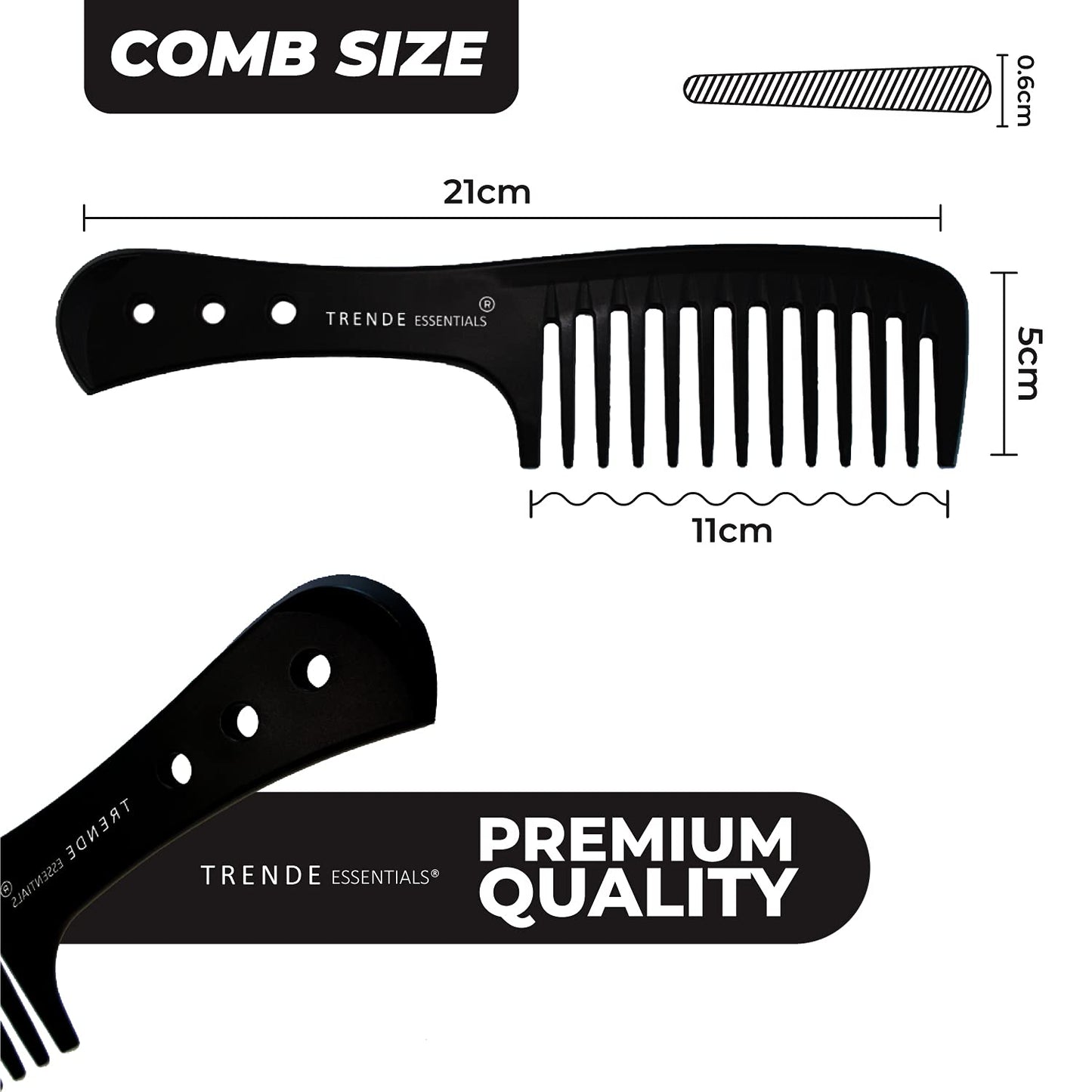 - Trende Essentials Wide Tooth Comb | Detangler | Heat Resistant -