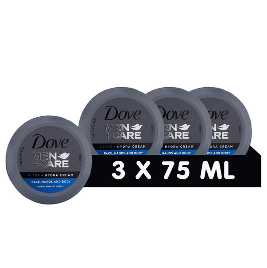 - DOVE MEN + CARE Ultra Hydra Cream | Moisturising Effect for Face, Hands, Body | Suitable for All Skin Types | 3 x 75 ml -