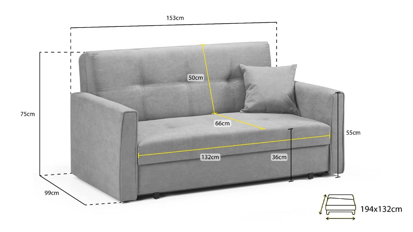 - Honeypot Sofabed \ Viva 2 Seater Sofabed with Storage | Grey Fabric Couch with Pull Out Double Sofabed | Setup Included -