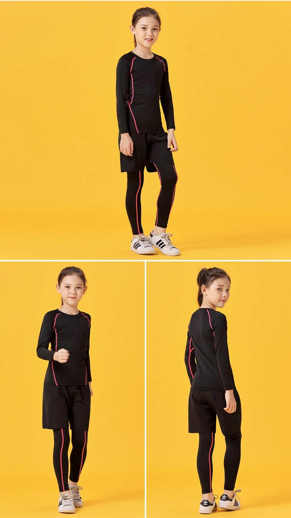 Coralup Compression Sets Sport Base Layer Kids Thermal Underwear Suits Fitness Clothing 2PCS Pink 6-7Years