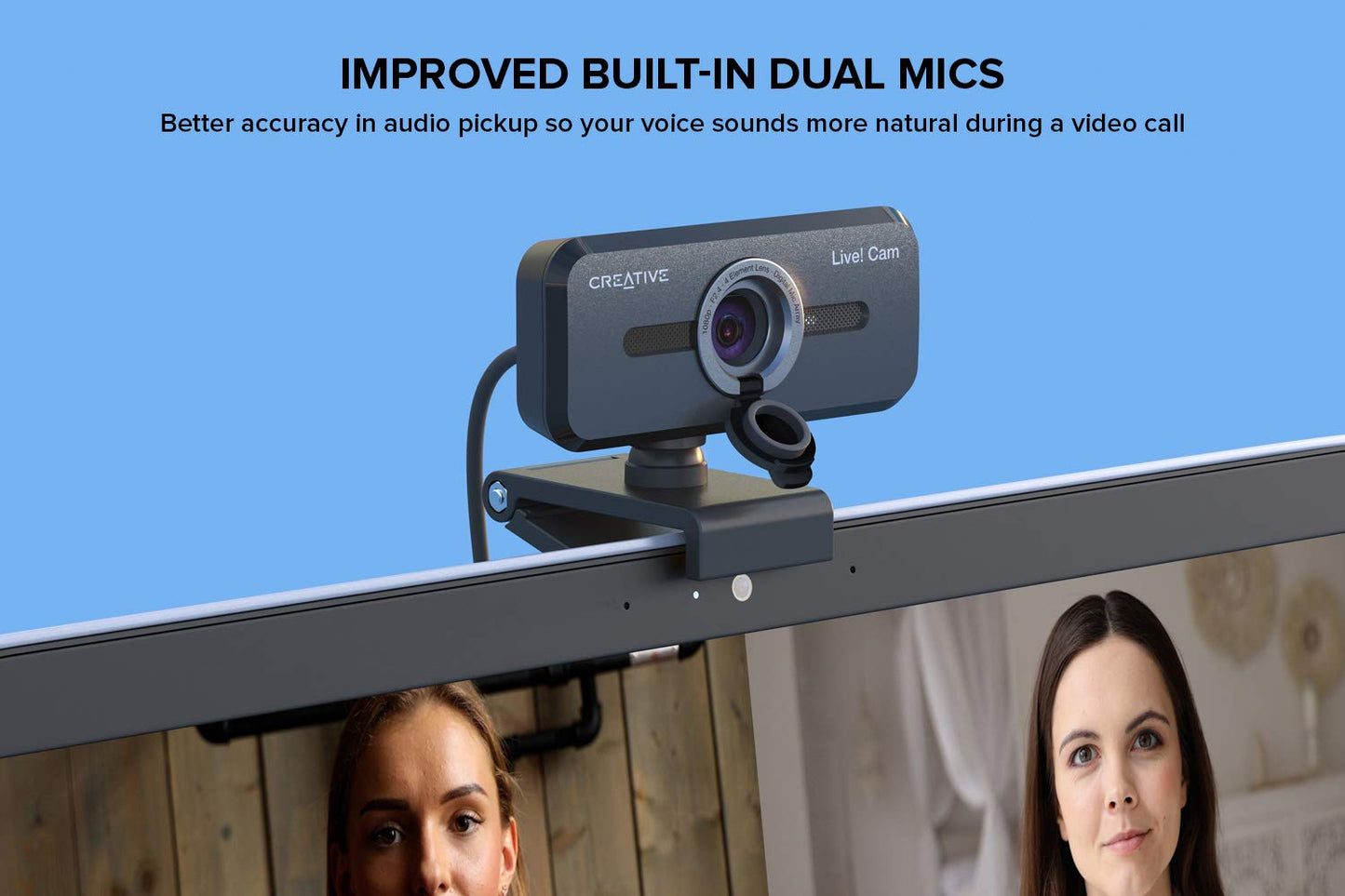 CREATIVE Live! Cam Sync 1080p V2 Full HD Wide Angle USB Webcam with Automatic Mute and Noise Cancelling for Video Calls, Improved Built-in Dual Microphone for Zoom, Skype