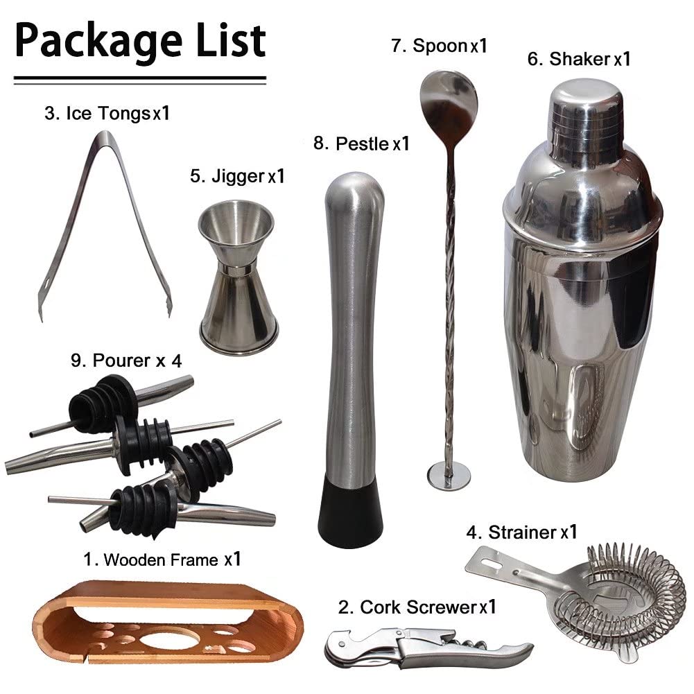 AYAOQIANG Cocktail Making Set, Cocktail Shaker Set with Stand, 750ml Stainless Steel Shaker for Cocktail, Home Bar Cocktail Tool Set for Bartender,Gift for Men Birthday,Thanksgiving,Christmas