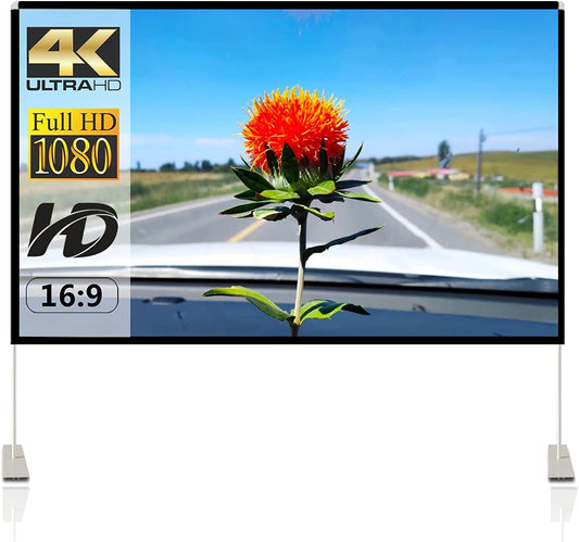 - Projector Screen with Stand | 120 inch Portable Projection Screen | 16:9 4K HD Rear Front Projections -