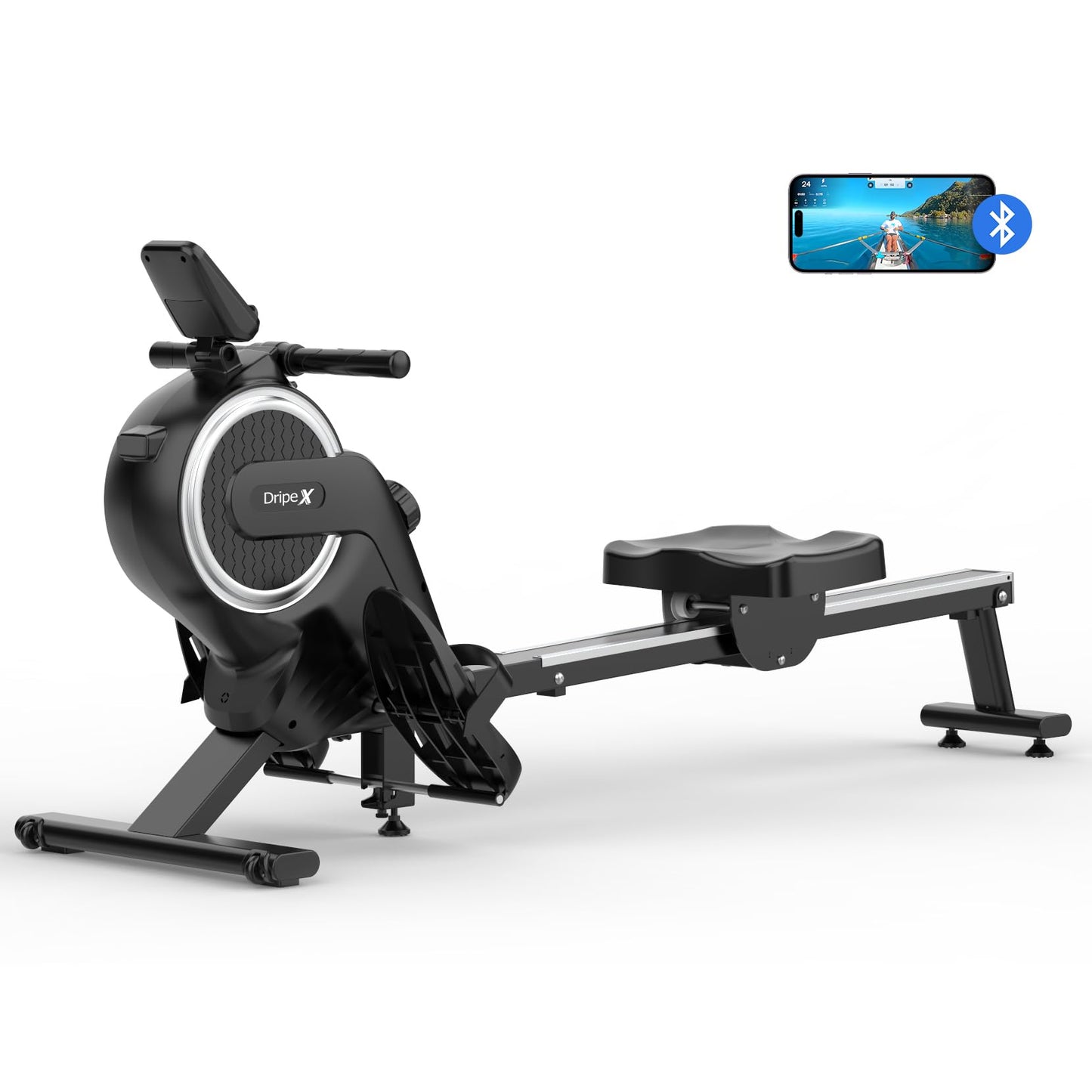 - Dripex Magnetic Rowing Machine with Aluminum Slide Rail | 16 Levels of Adjustable Resistance | Max Weight Capacity 265 Lbs for Home Gym | LCD App/Monitor -