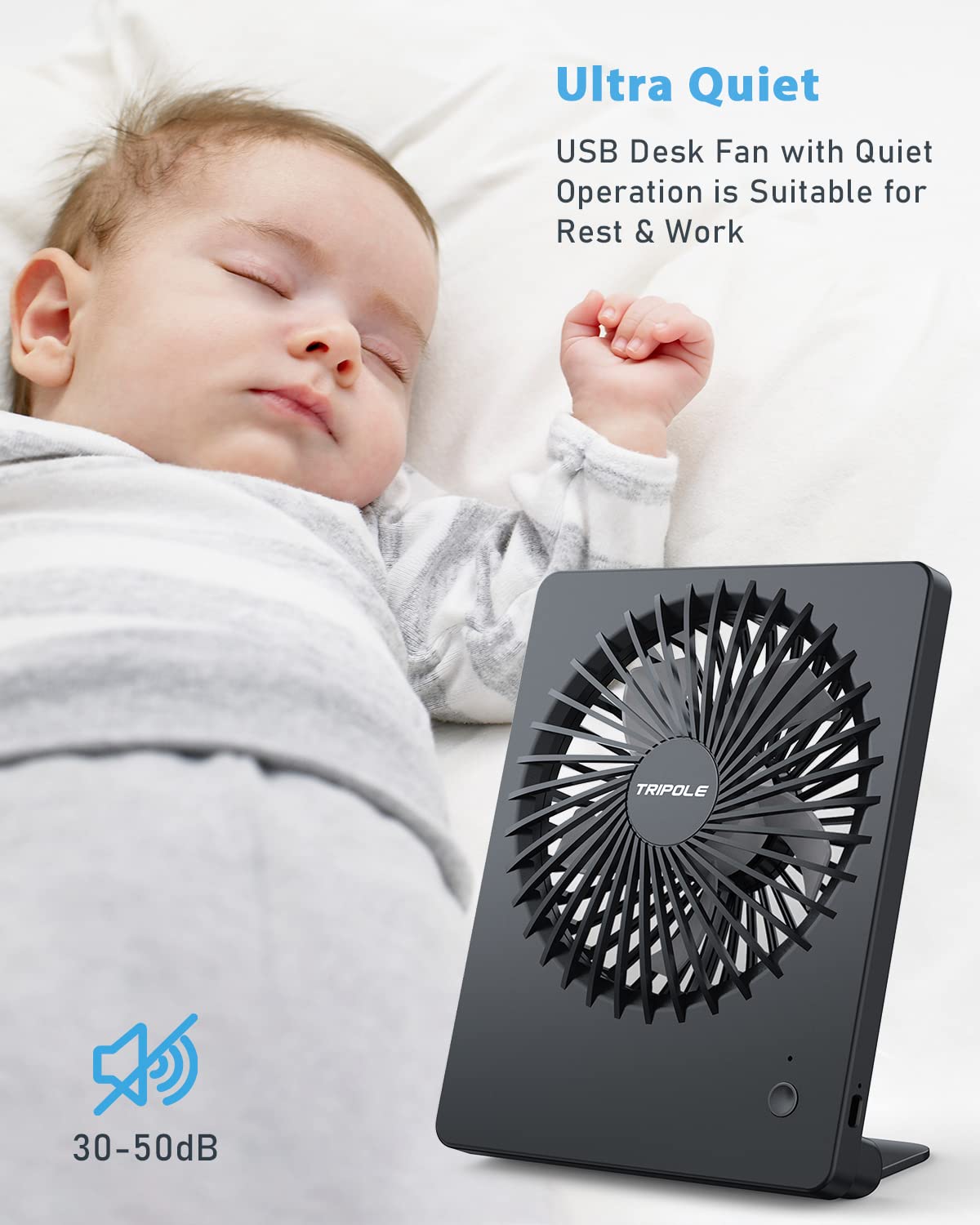 - TriPole USB Desk Fan | 2000mAh Portable USB Fan | 3 Speeds | Rechargeable | Mini Fan -