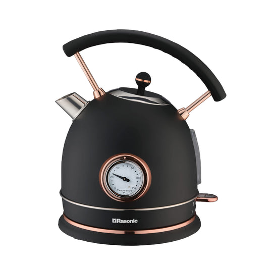 - Rasonic Classic Retro Electric Kettle | 1.8L | Stainless Steel | 3KW Fast Quiet Boiling | Matt Finish Black and Rose Gold -