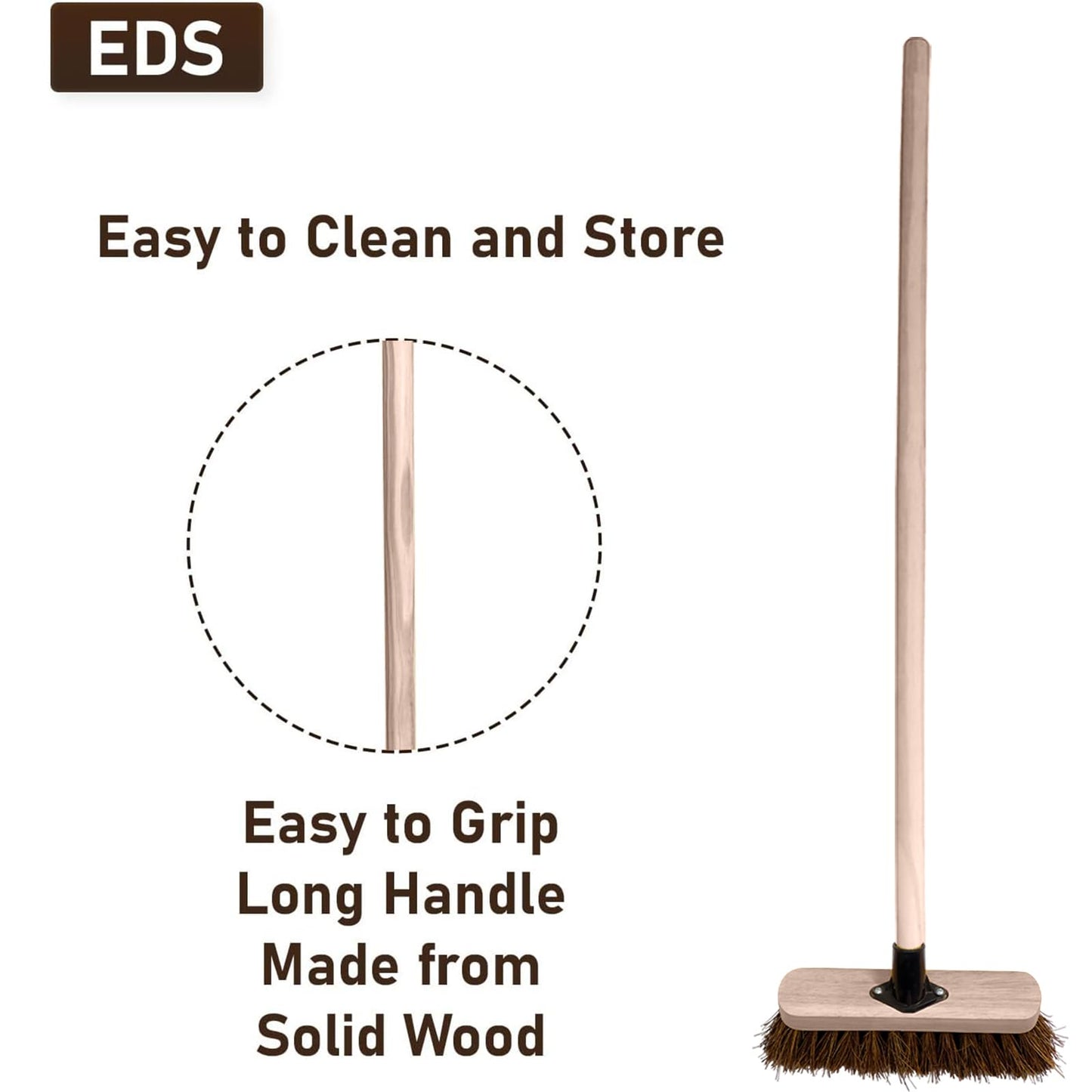 10” Garden Broom Outdoor with Wooden Handle Natural Stiff Bassine Hard Bristle Broom with Durable Support Bracket Yard Brush Heavy Duty Broom Outdoor Stiff Sweeping Yard Brush (Pack of 1)