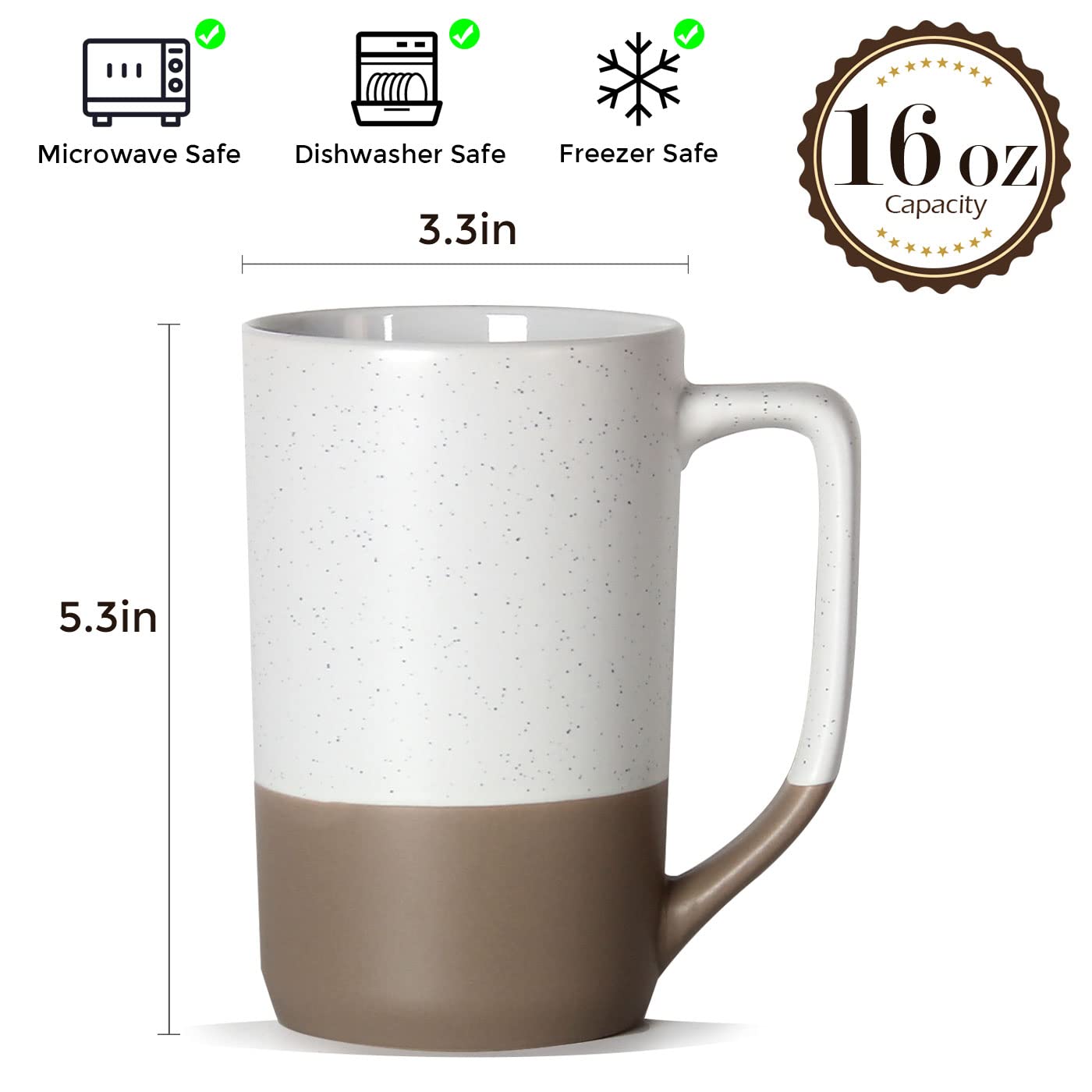 - SHOWFULL 16oz Large Coffee Mug | Two Color Combination | Big Ceramic Tea Cup with Large Handle | White -