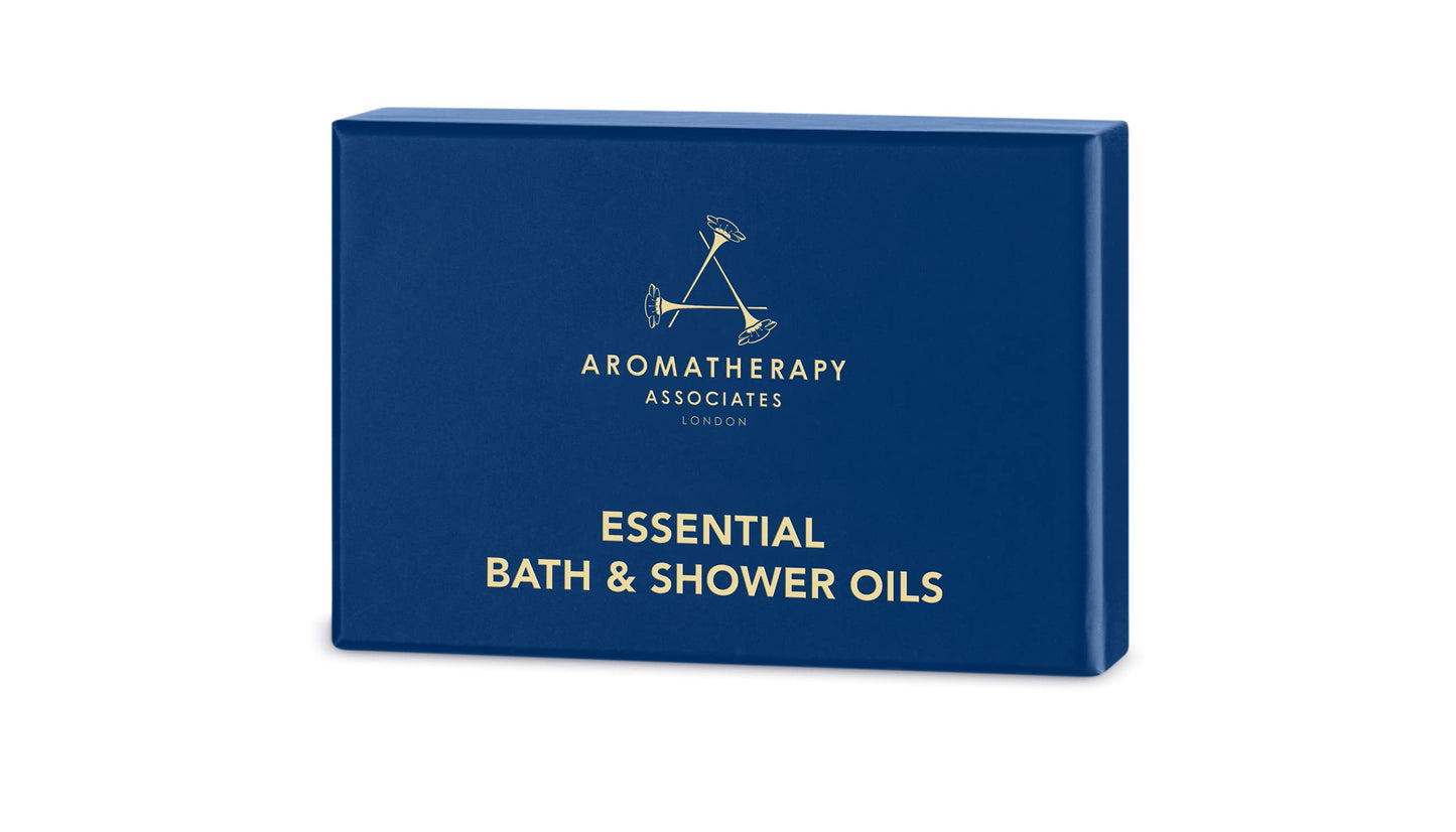 Aromatherapy Associates Essential Bath & Shower Oil Gift Collection (3 Count of 9ml) containing Deep Relax, De-Stress Mind and Revive Morning Bath and Shower Oils.