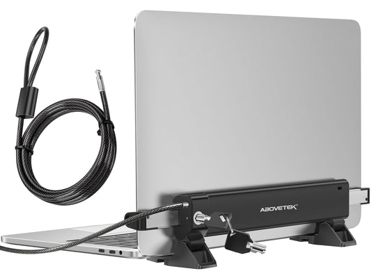 AboveTEK Laptop Security Locks with 2m Keyed Cable - Anti-Theft Locking Station, Adjustable Width 28.2-39.8cm, Desktop Fixed or Portable Mounting Option, Fits 12"-16" MacBook/Notebooks