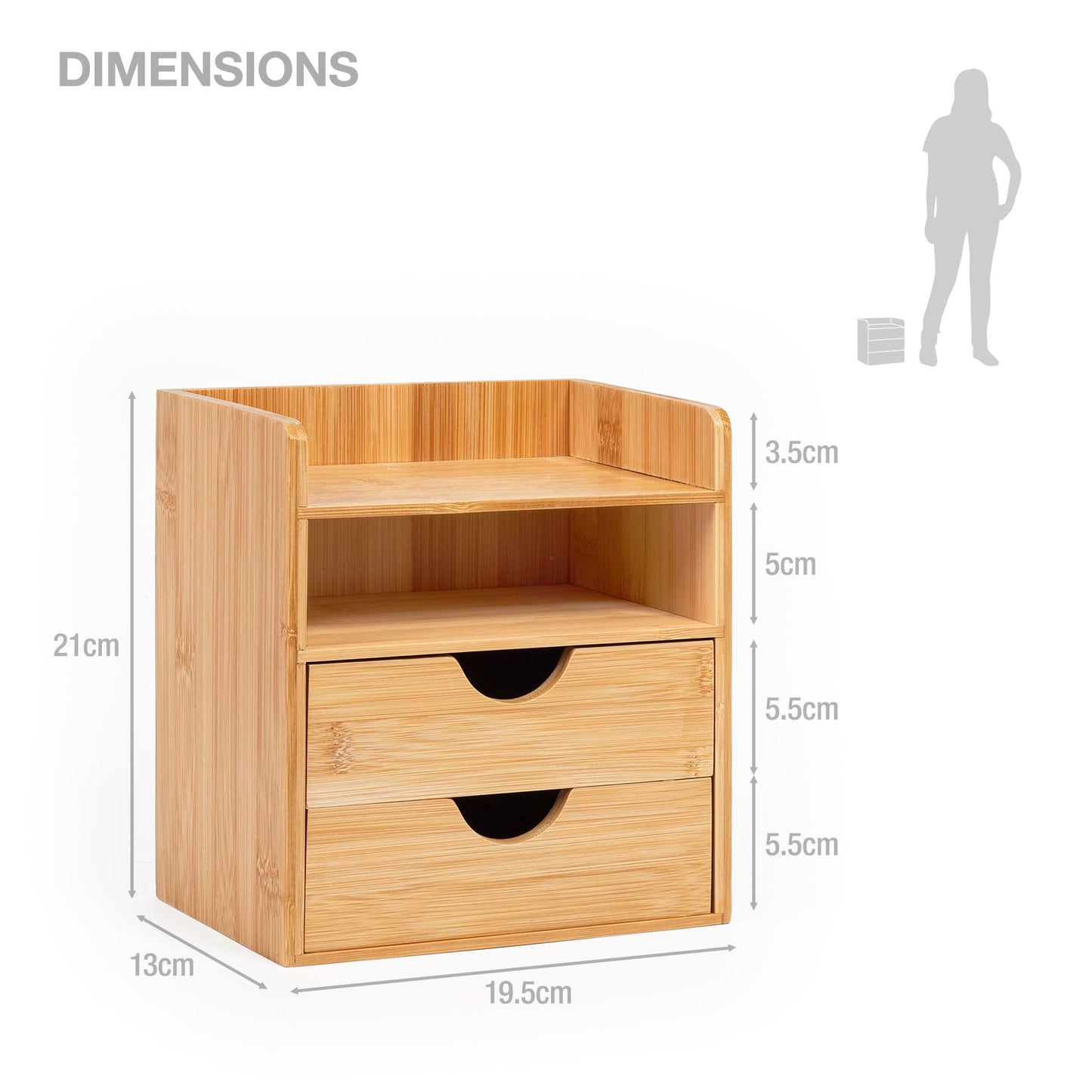 - woodluv Desktop Organiser With 2 Drawers, Mini Shelf Storage Box