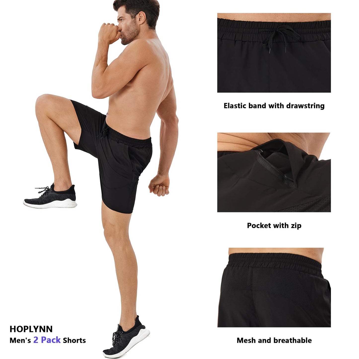 - HOPLYNN Men's 2 Pack Running Shorts | Lightweight Breathable Sports Gym Training Shorts -
