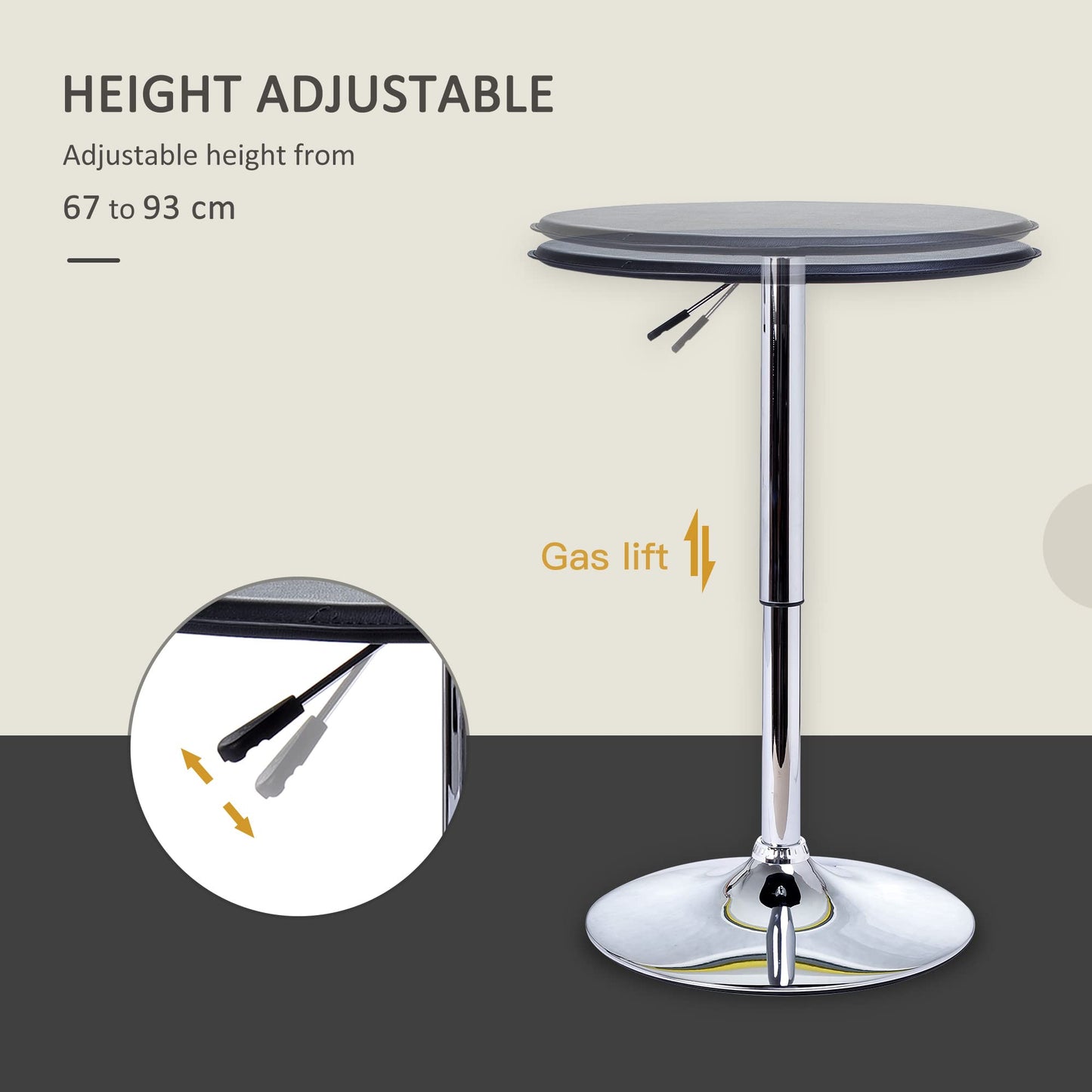 - HOMCOM Adjustable Round Bistro Bar Table | PVC Leather Top | Steel Base -