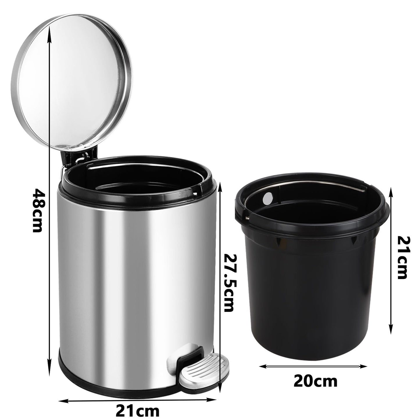 ASelected 6L Round Bathroom Pedal Bin Stainless Steel Pedal Bin for Bathroom Bedroom Office