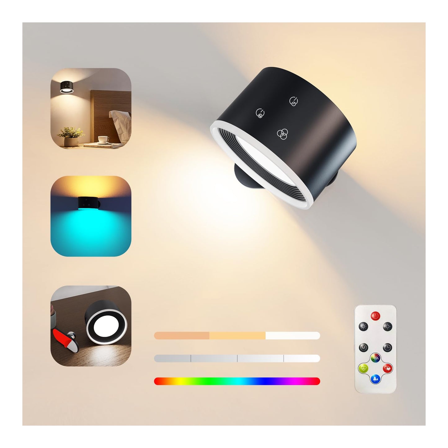 - Wall Light Indoor, Wall Lamp with Remote Control Dimmable RGB Ambient Lighting