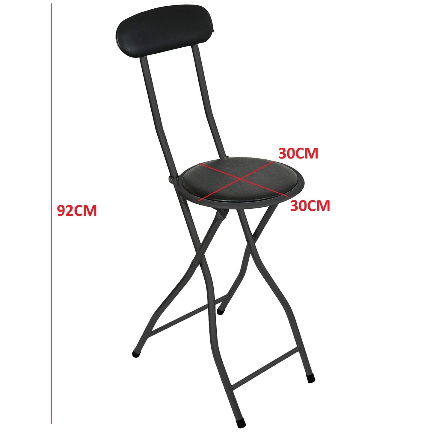 - Round Compact Padded Folding High Back Stool Chair | Office Stool | Kitchen Stool | Desk Stool | Black -