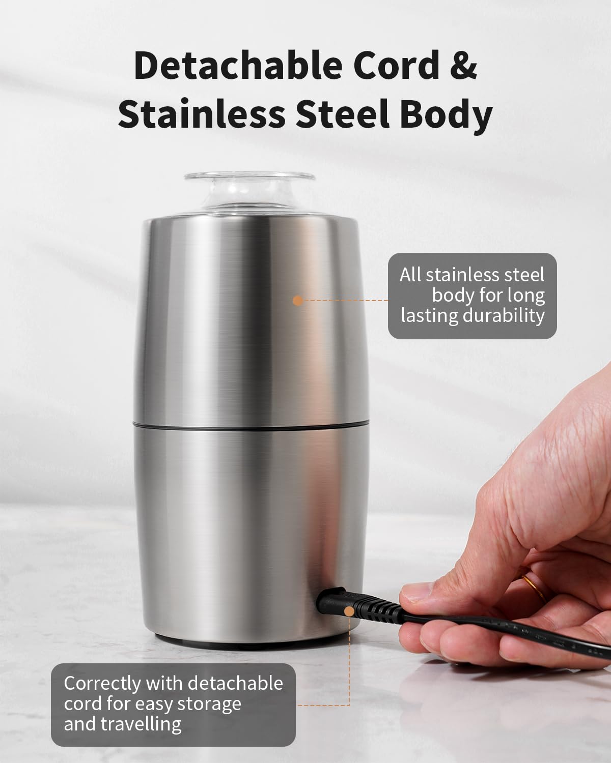 - SHARDOR Coffee Grinder | All Stainless Steel Body & Blades Spice Grinder -