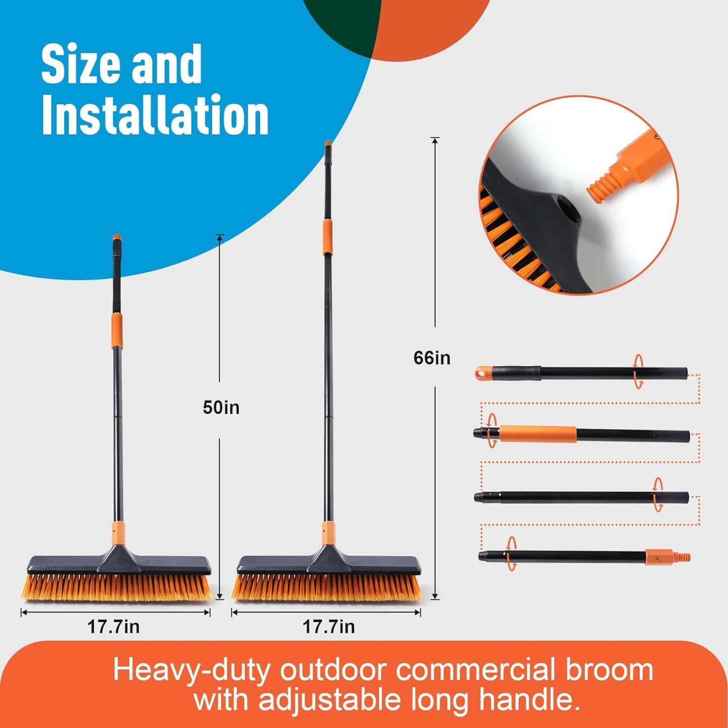 CLEANHOME Garden Broom, Yard Brush Heavy Duty Outdoor 2-1,166cm, suitable for Schools, Factories, Gardens, Broom Outdoor,Sweeping Brush(Orange black)
