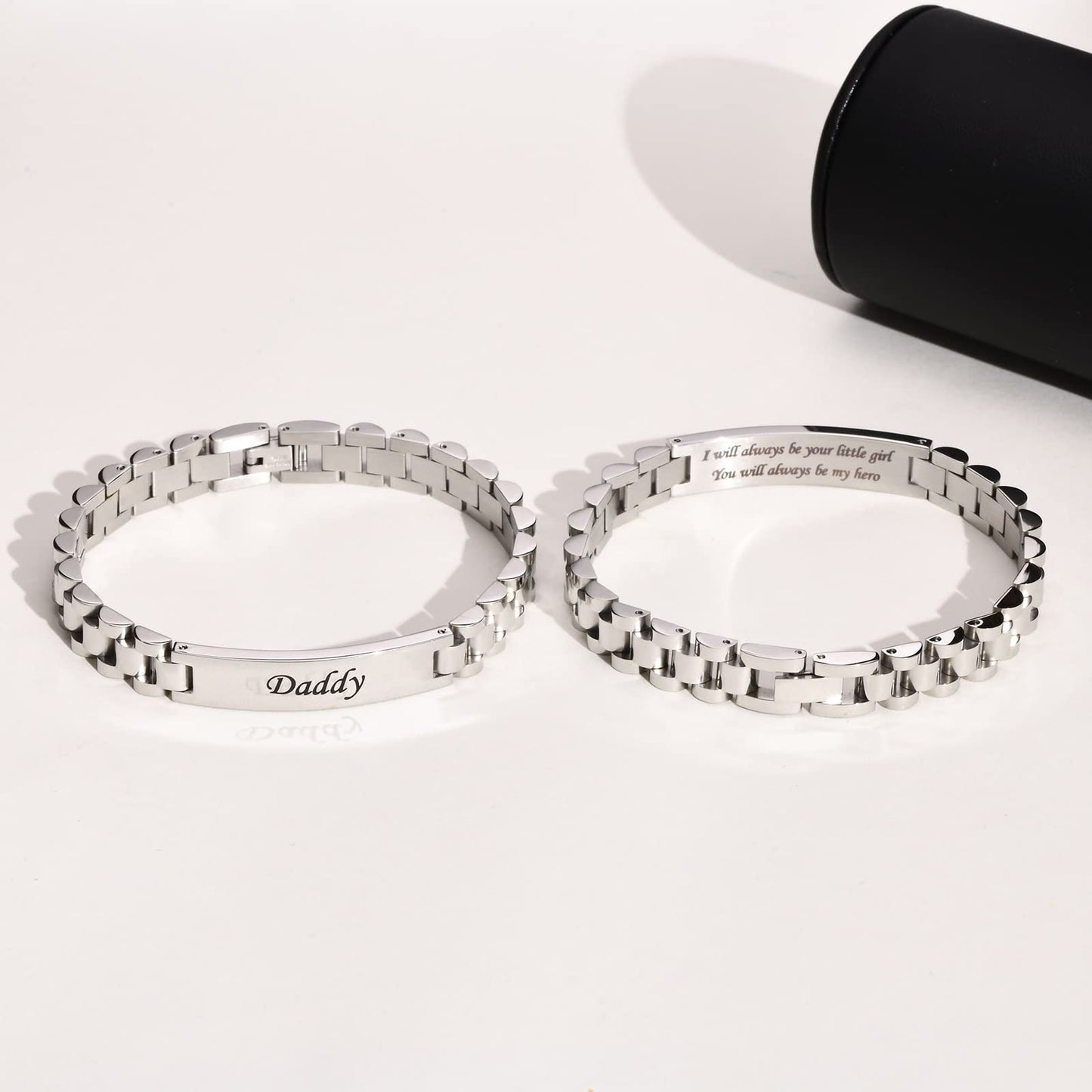 - TempBeau Daddy Gifts Mens Bracelet | Engraved Dad Silver Link Chains -