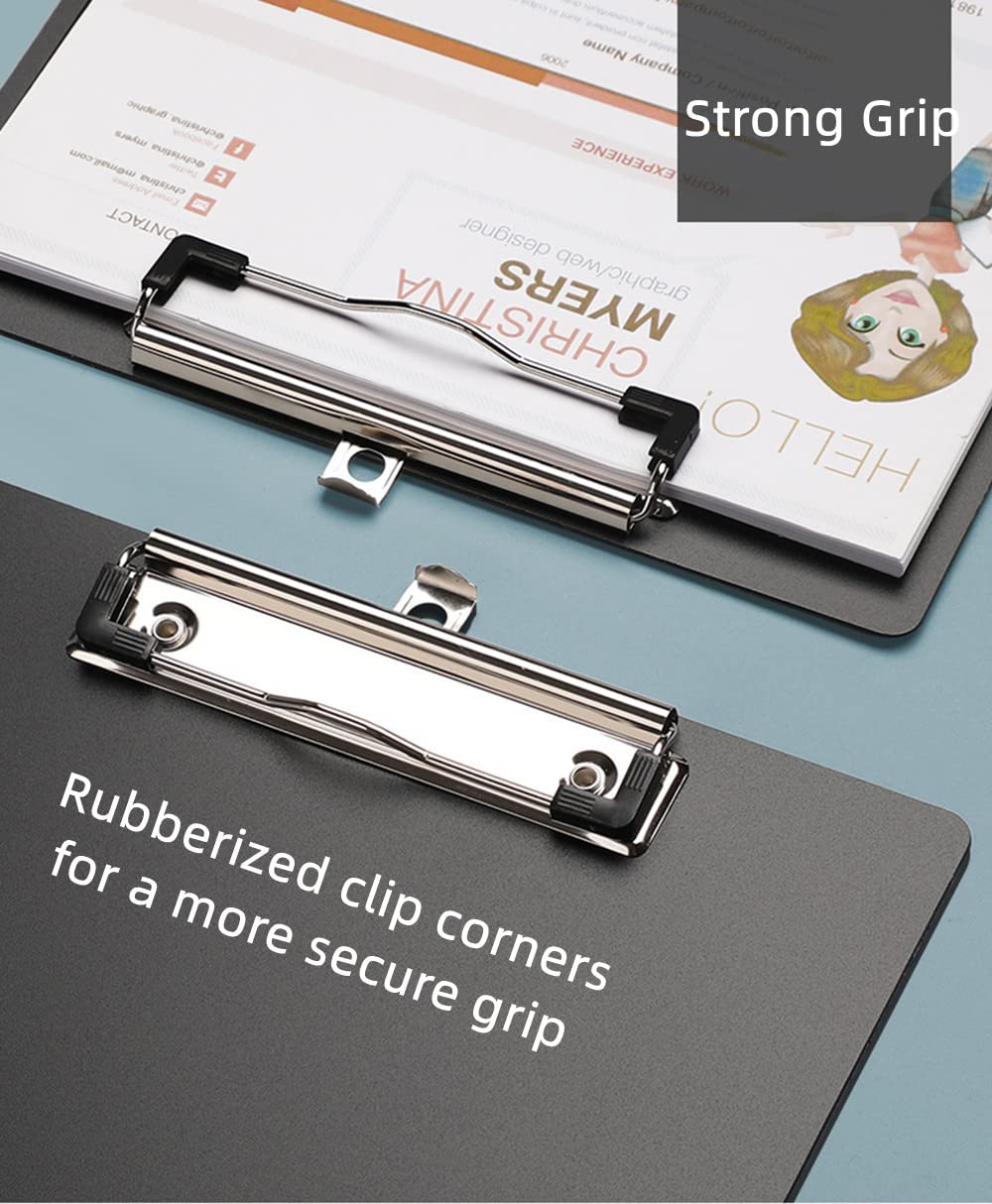 Clipboard Folder, 6 Packs A4 Plastic Clip Boards with Secure Hold for Office & Classroom Supplies - Black