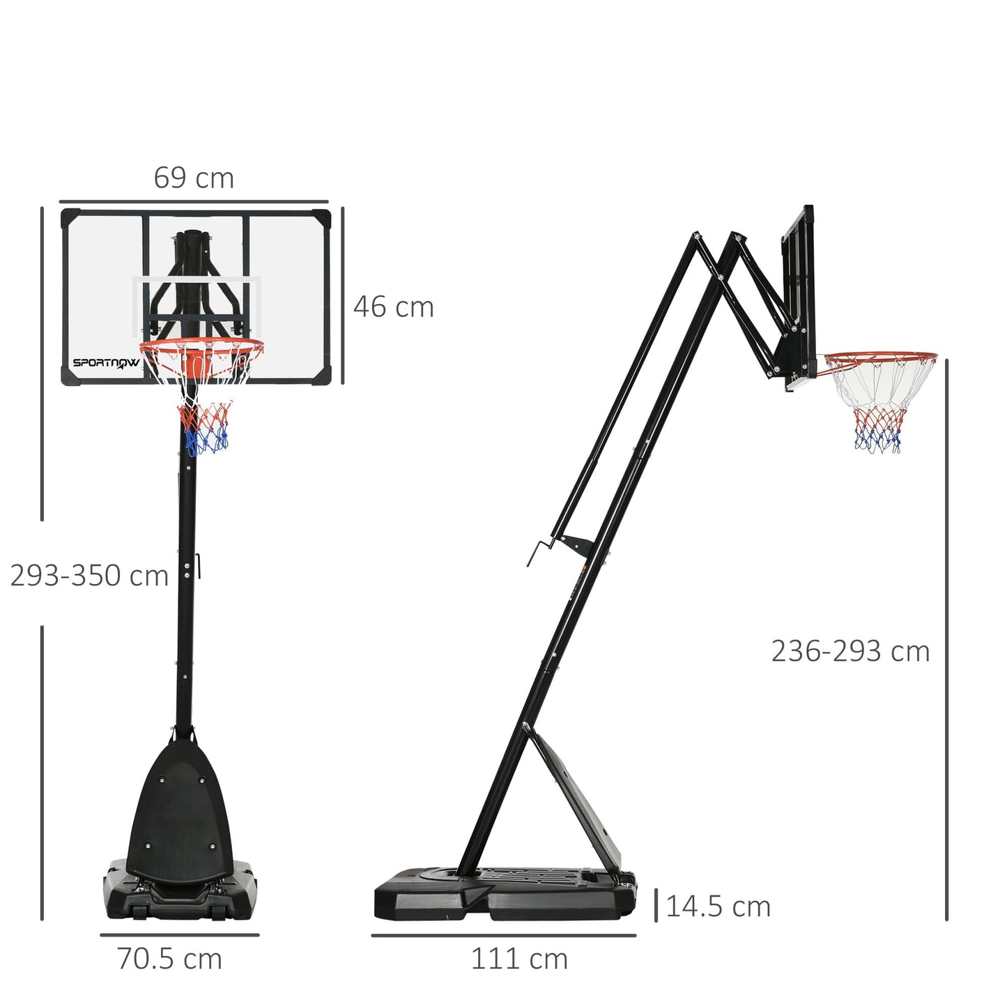 - SPORTNOW | Height Adjustable Basketball Hoop With Stand | Portable on Wheels | 2.4-2.9m -