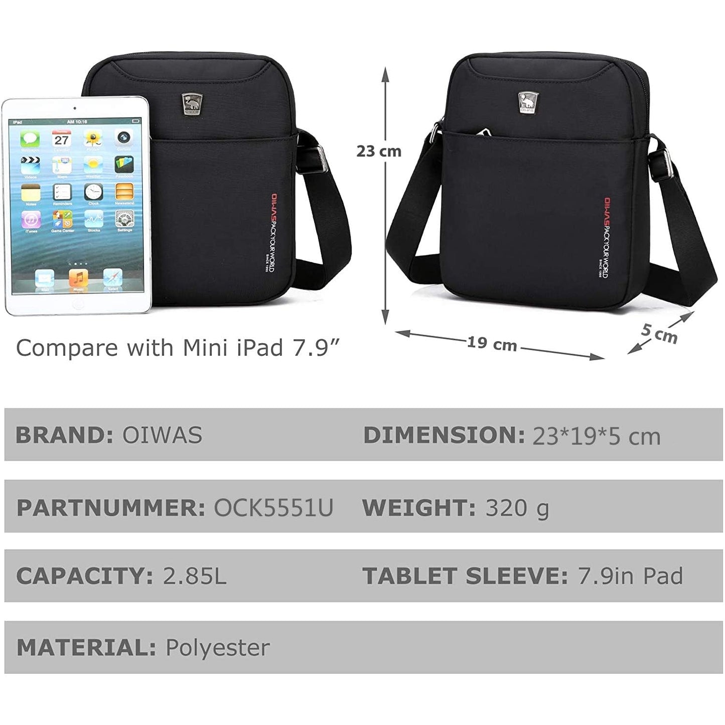 - OIWAS Man Bag | Travel Shoulder Bag | Waterproof | Cross Body -