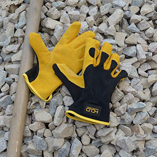 - HANDLANDY Men Leather Gardening Gloves | Utility Work Gloves for Garden & Building Work -