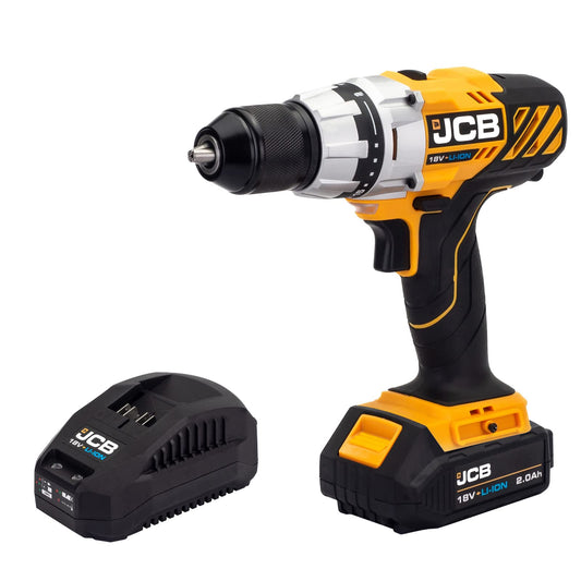 - JCB 18V Cordless Drill Driver | 2.0Ah Battery | Fast Charger | Variable Speed & 16+1 Position Torque | LED Light -