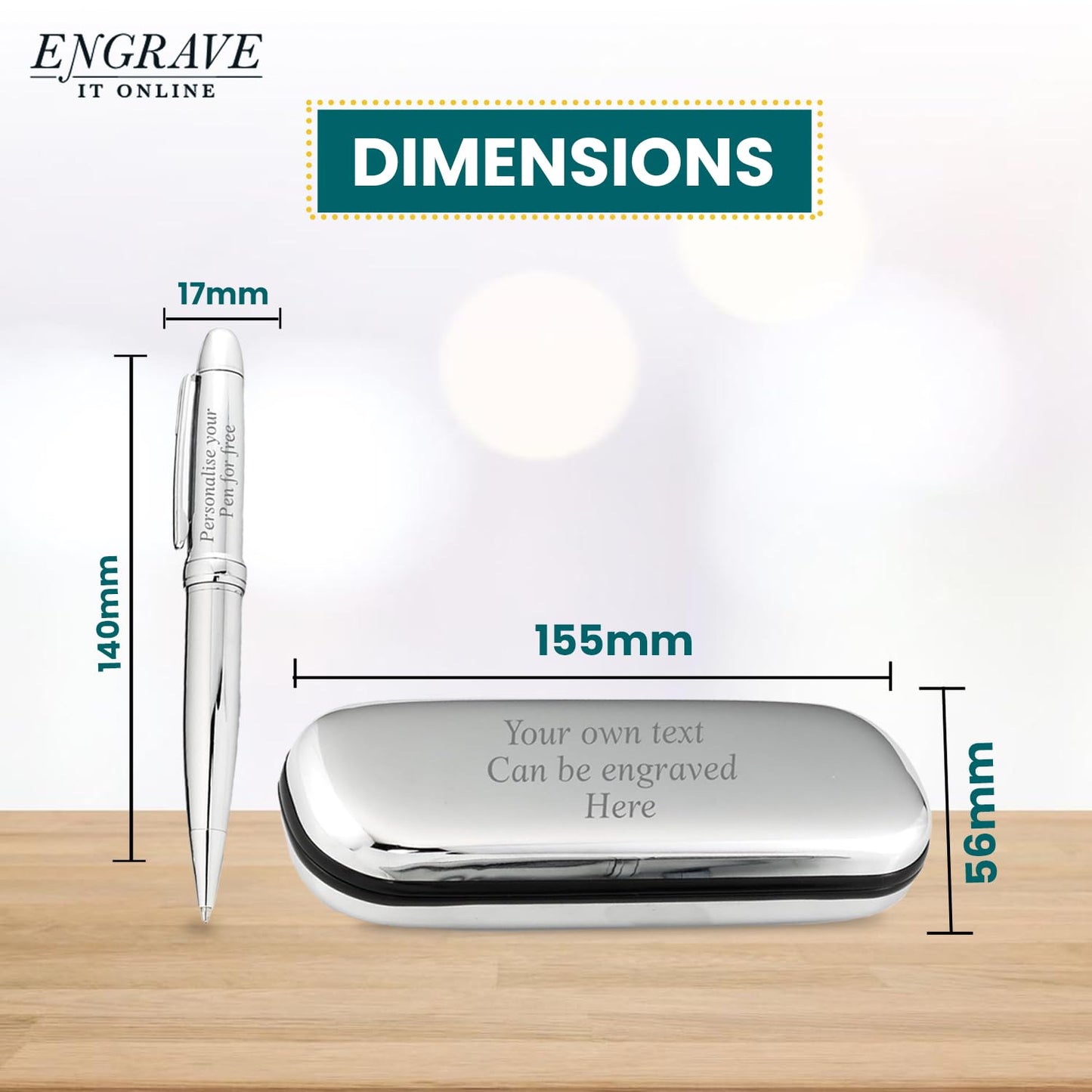 - EIO Gifts Personalised Pen | BallPoint Silver Pen in Chrome Case | Engraved -