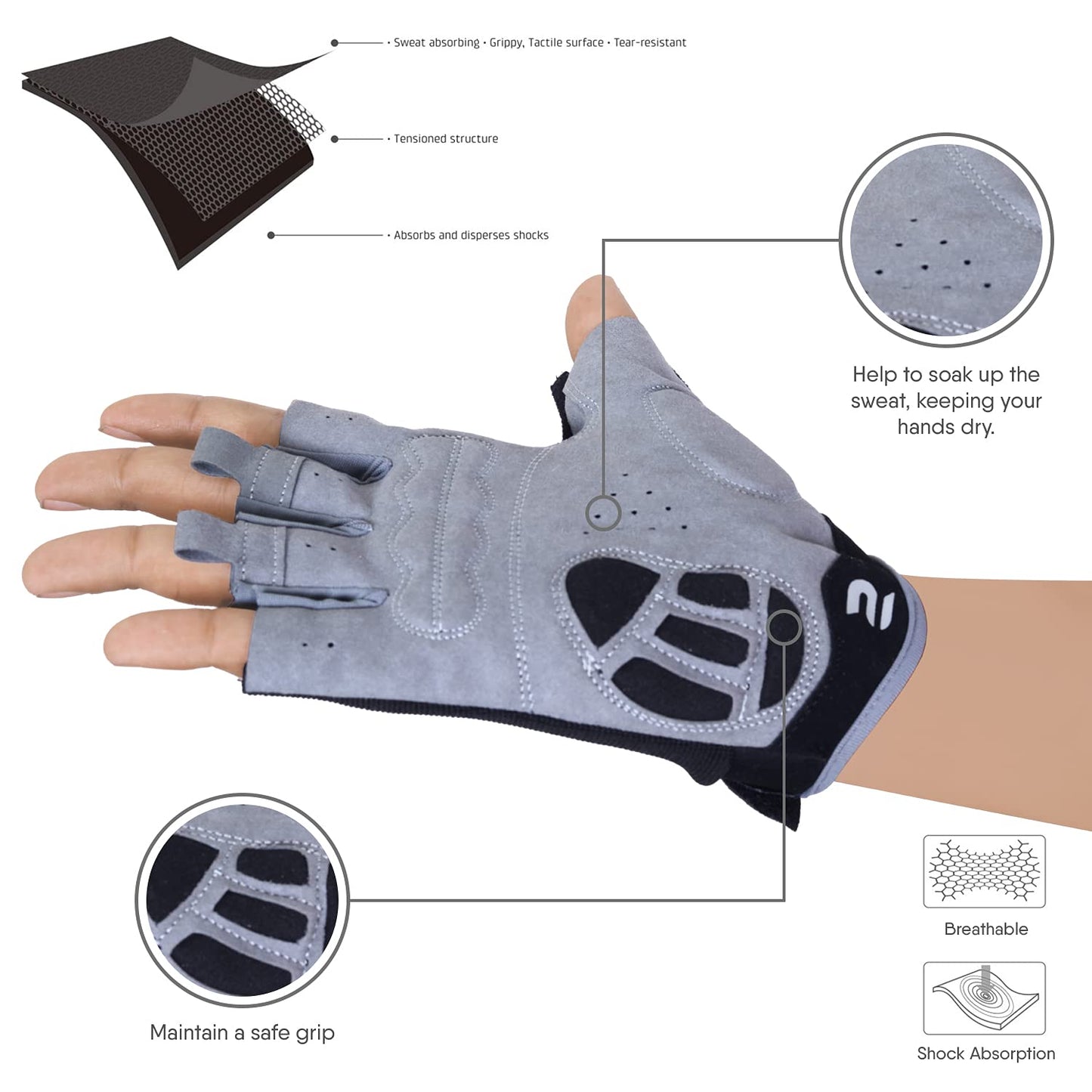 Cycling Gloves Half Finger Mountain Road Bike Cycle Gloves Anti Slip Shock Absorbing Padded Breathable MTB Bicycle Biking Gloves Sports Men Women (Black, L)