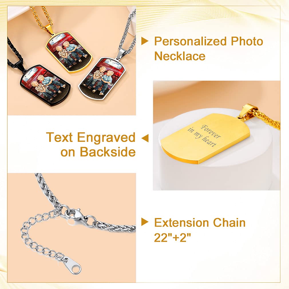 - Personalised Necklace for Men | Engraved Jewellery  | Stainless Steel Photo Chain -