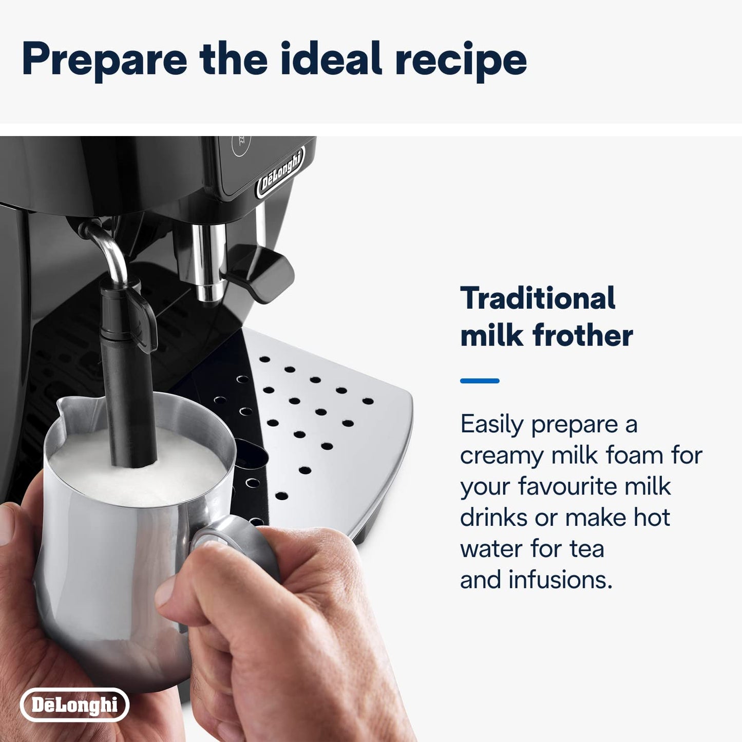 De'Longhi Magnifica Start ECAM222.20.B, Automatic Coffee Machine with Milk Nozzle, Bean to Cup Espresso Machine with 4 One-Touch Recipes, Soft-Touch Control Panel, 1450W, Black