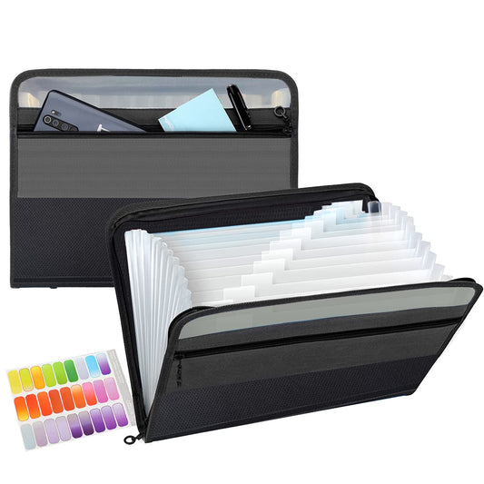 - TRANBO 13 Pockets Expanding File Folder | Zipper Closure | A4 Plastic Document Wallet -