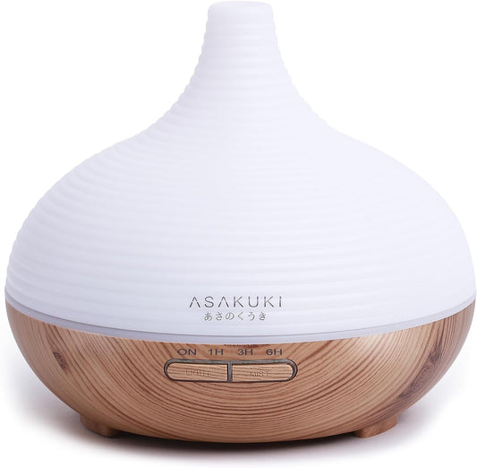 ASAKUKI Essential Oil Diffusers, 300ML Diffusers for Home, Ultrasonic Aromatherapy Diffuser with Auto Shut Off, 4 Timing Set, 7 LED Lights for Home Office Sleep