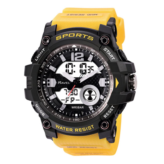 - Ravel | Mens 5ATM Ana-Digi Quartz Watch with Light | Yellow -