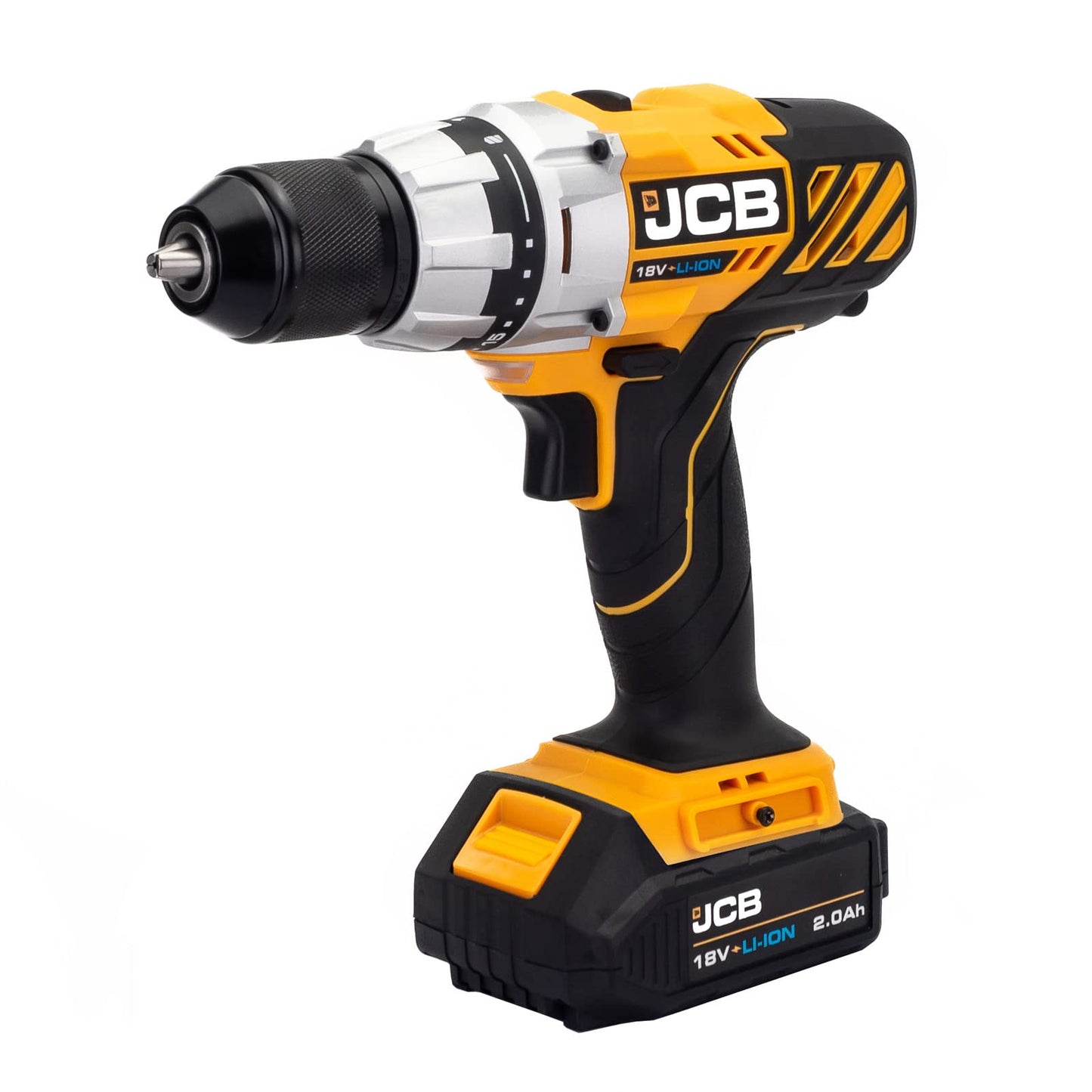 - JCB 18V Cordless Drill Driver | 2.0Ah Battery | Fast Charger | Variable Speed & 16+1 Position Torque | LED Light -