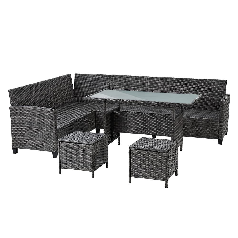 - Panana Rattan Furniture Set | 8 Seater Lounge Corner Sofa Set | Table Stool  -