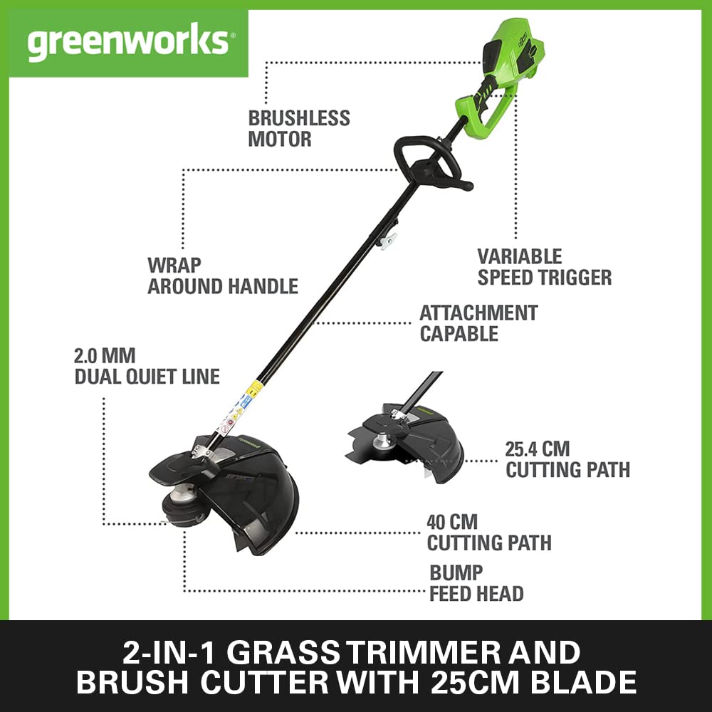 - Greenworks 40V Cordless Strimmer | Brushless Motor | Adjustable Height -
