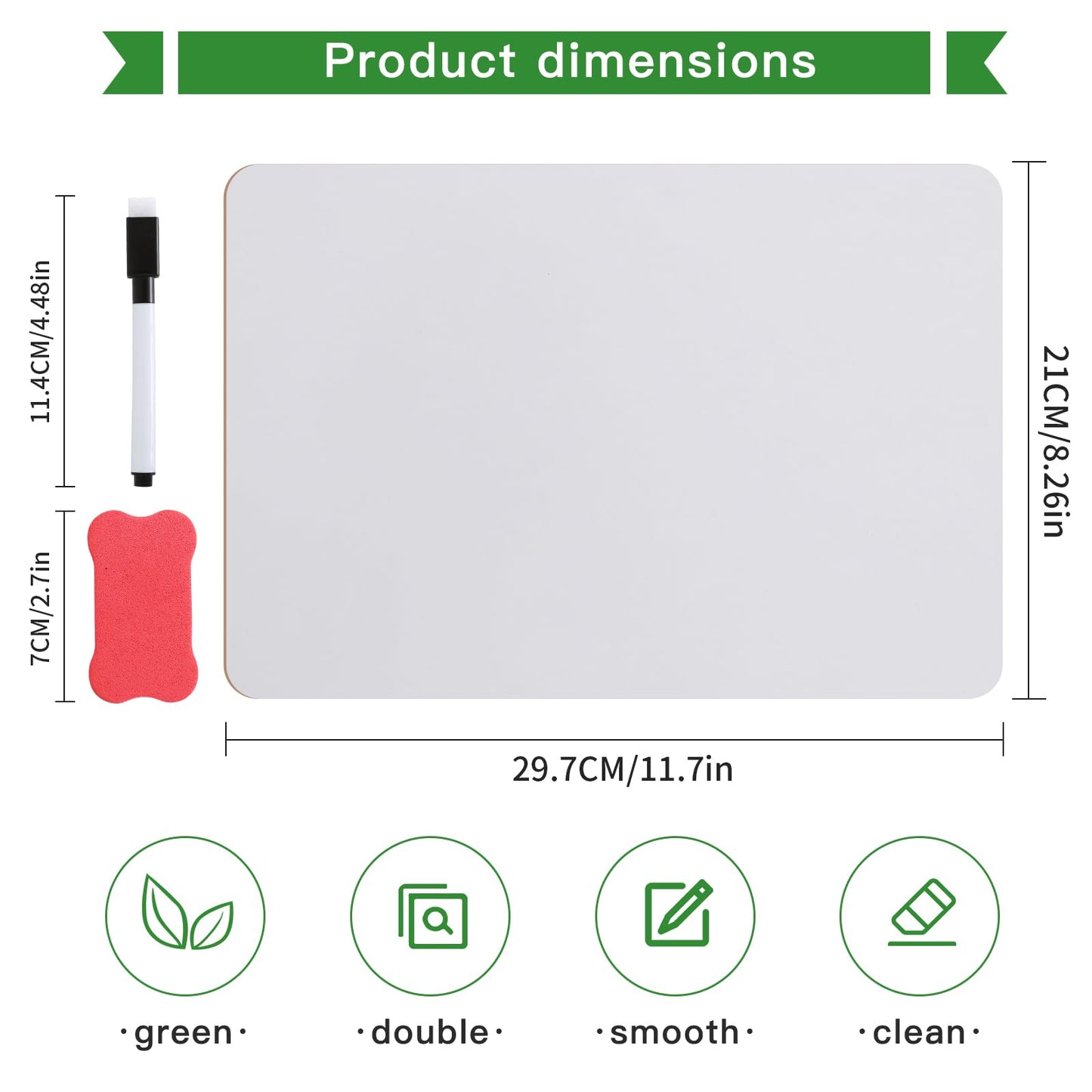 CRESZZLE 2-Pack Small Whiteboard Set - 8.2x11.8 Inch Double-Sided Mini Whiteboards with 2 Pens and 2 Erasers - Portable, Durable White Boards for Students, Classroom, Home, and Office