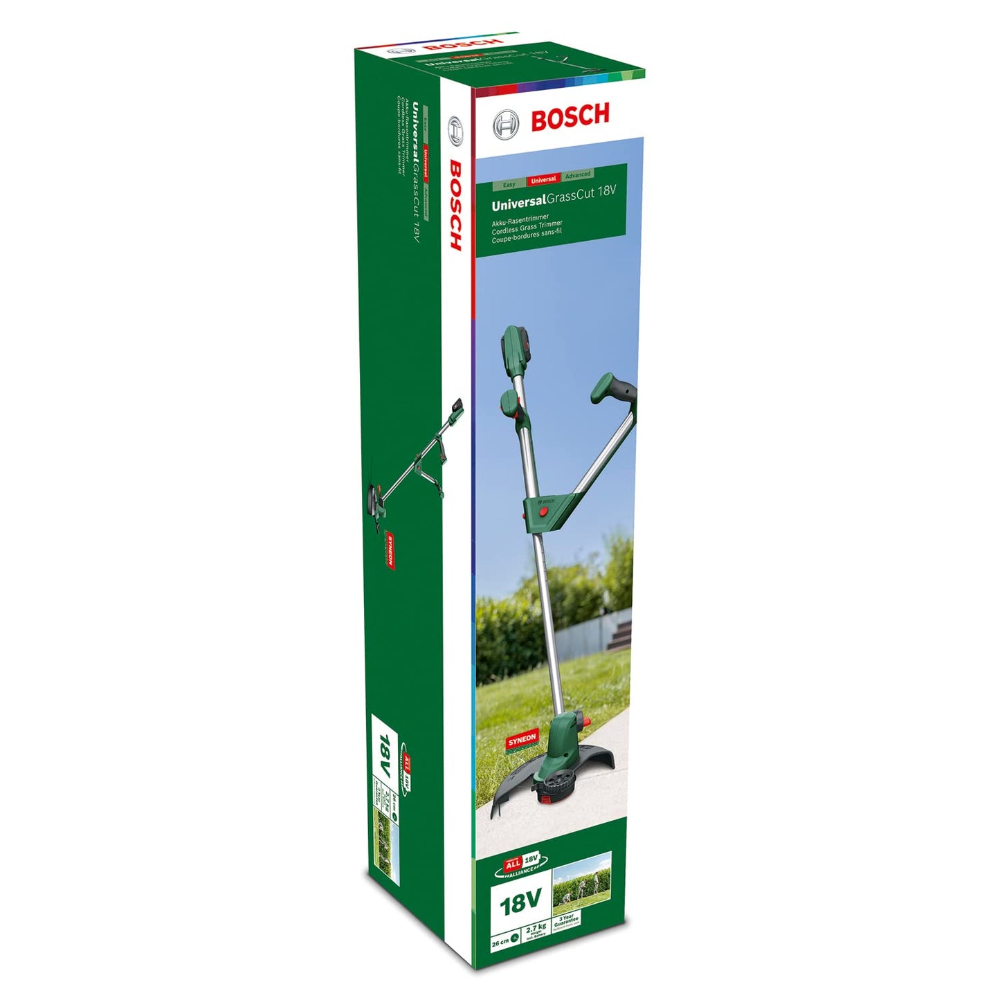 Bosch Home and Garden Cordless Grass Trimmer UniversalGrassCut 18V-260 (1x Battery, 18 Volt System, Cutting Diameter: 26 cm, Adjustable Handles, in Carton Packaging)