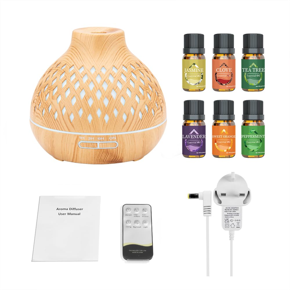 - SPLITSKY 400ML Essential Oil Diffuser | Remote Control Aroma Diffuser | 6 Essential Oils Gift Set -