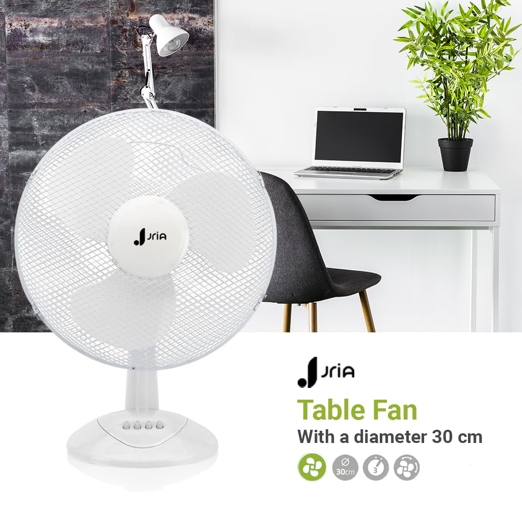 12" Inch Portable Desk Fan Lightweight 90°Oscillation 3 Speed Control 40 Watt Quiet Operation Wide-Angled Airflow Adjustable Tilt Head Table Fan Ideal for Bedroom and Office (12'' Desk Fan, White)