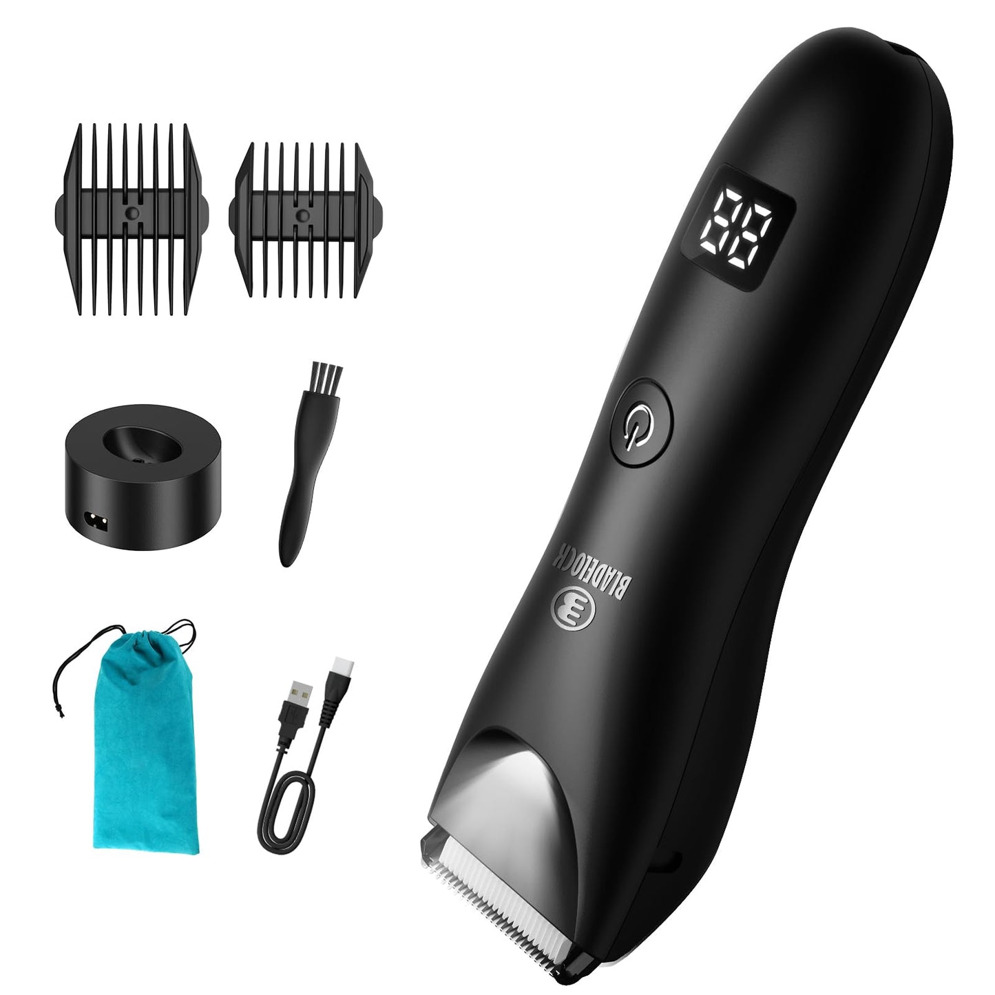 Body Hair Trimmer for Men, Electric Hair Clippers Ball Trimmer with Skin-Safe Blade, Waterproof Pubic Groin Hair Trimmer Grooming Kit with LCD Display & Recharge Dock