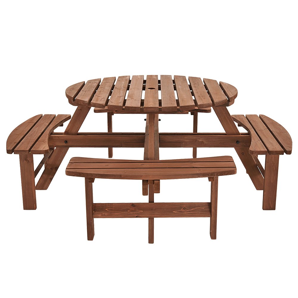 Britoniture 8 Seater Wooden Round Picnic Table and Bench for Garden Pub Patio