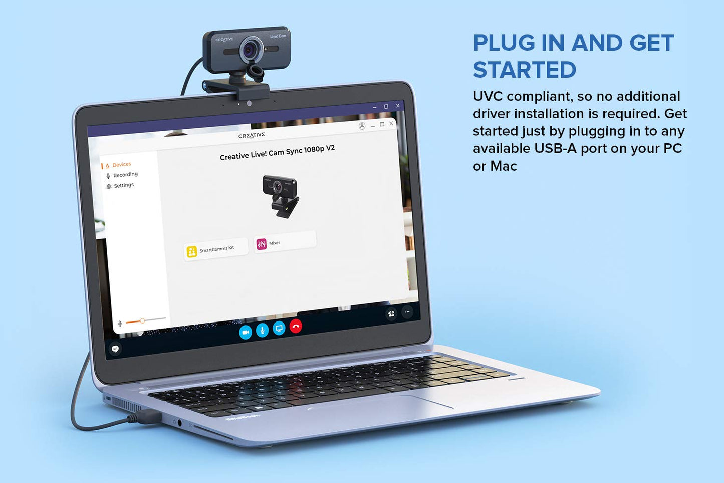CREATIVE Live! Cam Sync 1080p V2 Full HD Wide Angle USB Webcam with Automatic Mute and Noise Cancelling for Video Calls, Improved Built-in Dual Microphone for Zoom, Skype