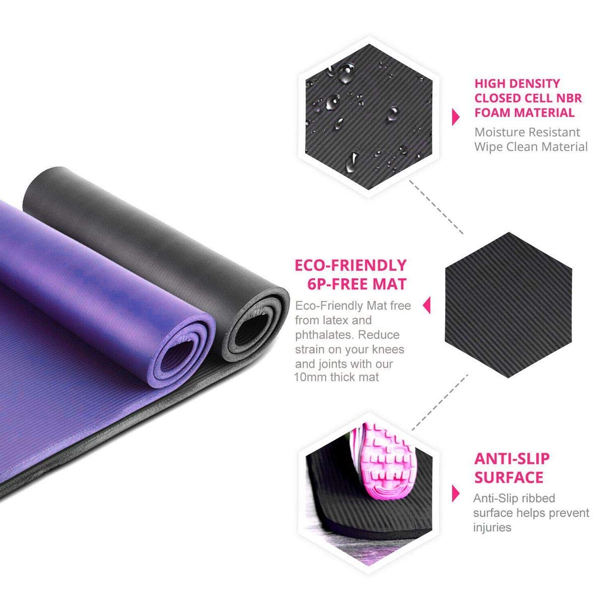 - Yoga Mat Soft Foam 10mm Thick Gym Exercise Fitness Pilates Workout Mat Non Slip
