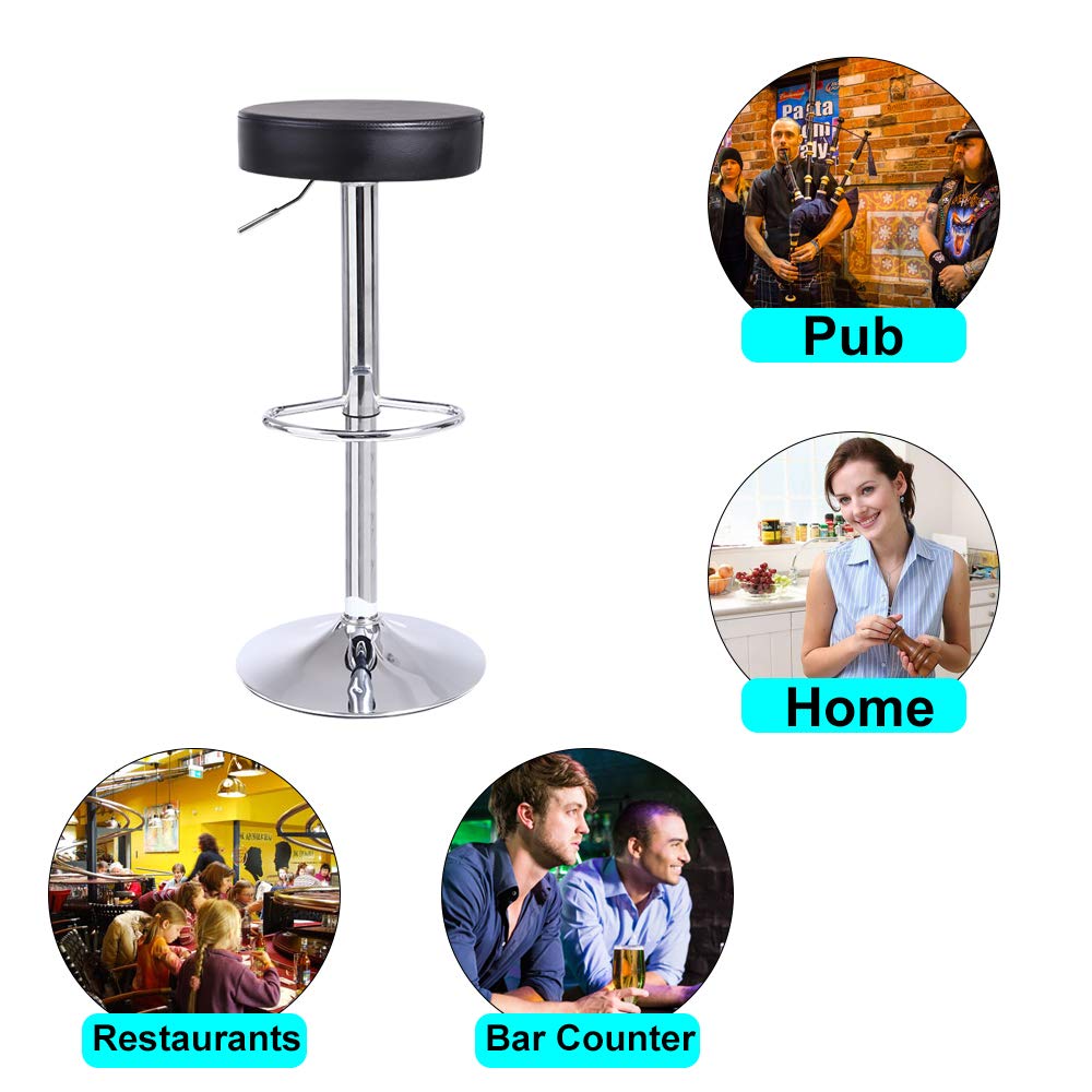 - KKTONER Round Bar Stool | PU Leather with Footrest | Height Adjustable | Swivel Pub Chair -