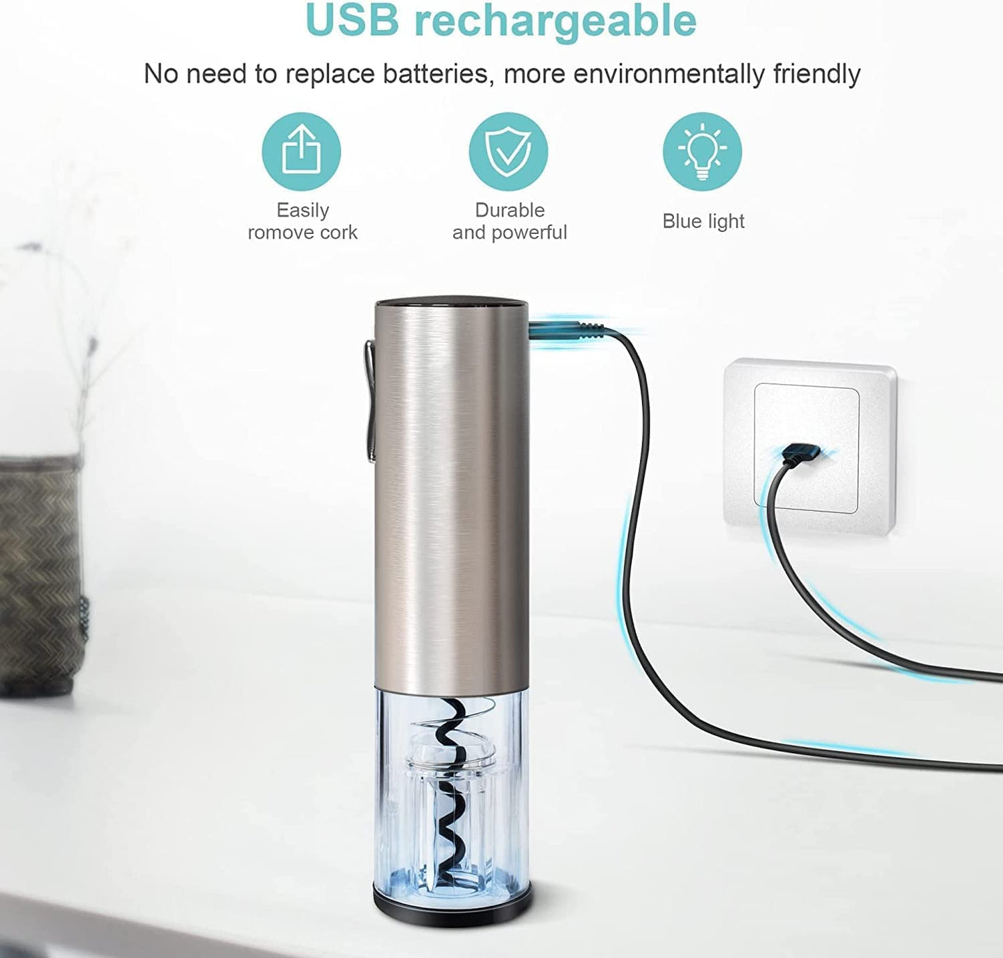 - EZBASICS Electric Wine Bottle Opener kit | Rechargeable Automatic Corkscrew -