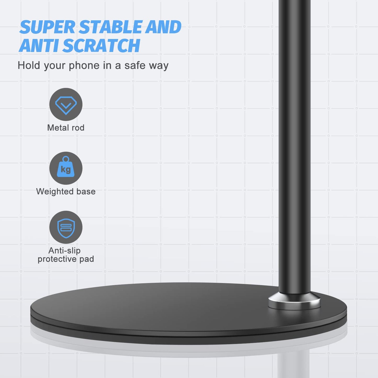 Cell Phone Stand Holder, 360°Flexible Adjustable Desktop Phone Stand with Stable Base, Lazy Desk Stand for iPhone 14 13 12 11 Pro Xs Max XR X 8 7 6 6s Plus Samsung S22 S21 (3.5"-6.5")